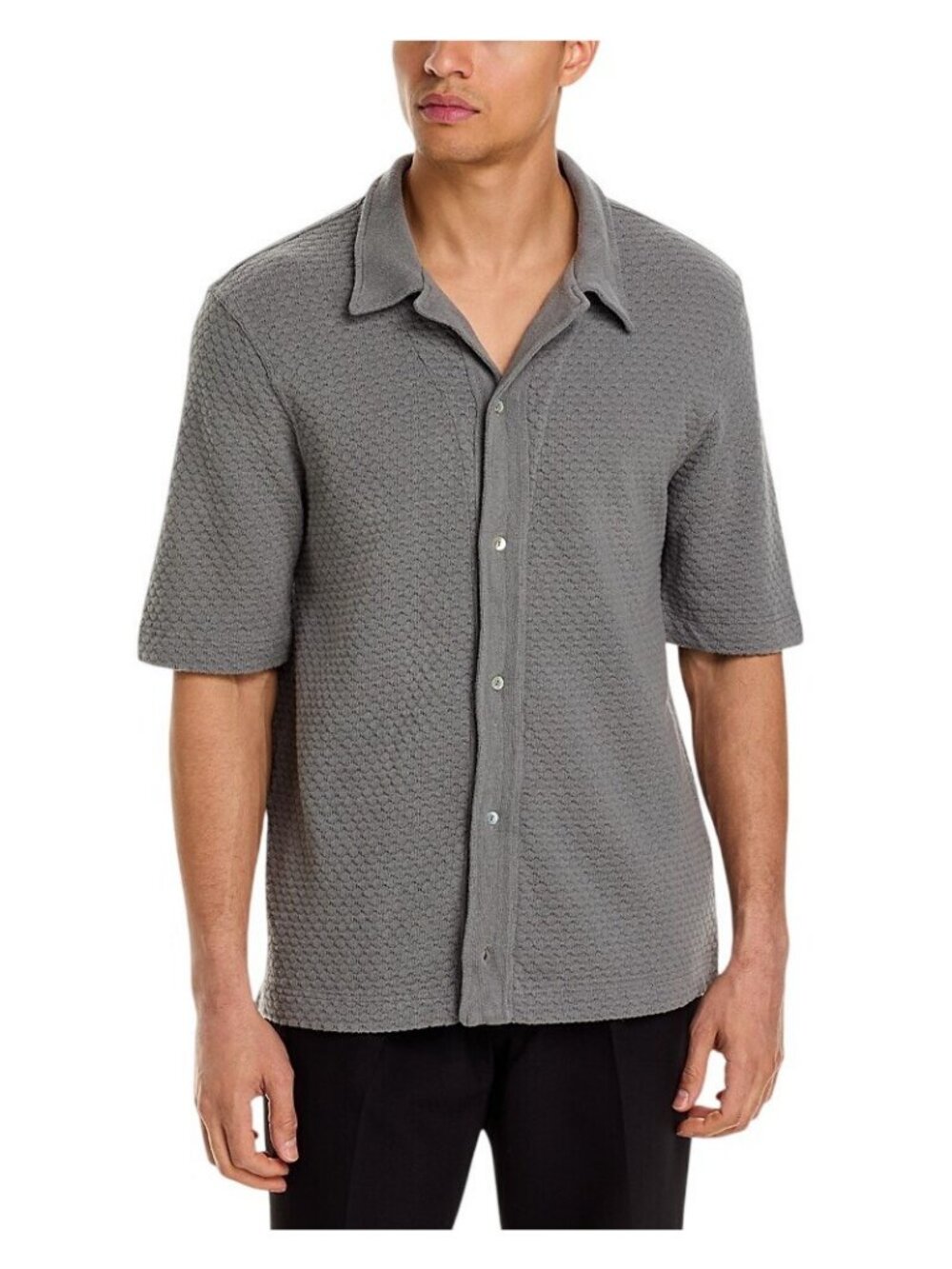 NWT Officine Generale Fit Button Up Camp Cuban Textured Shirt Iron Gray L